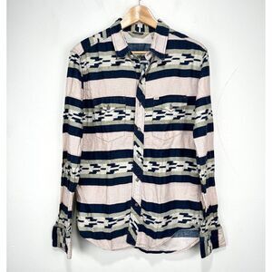 Salt Valley Southwestern Aztec Metal Button Shirt Men Medium White Pink Blue